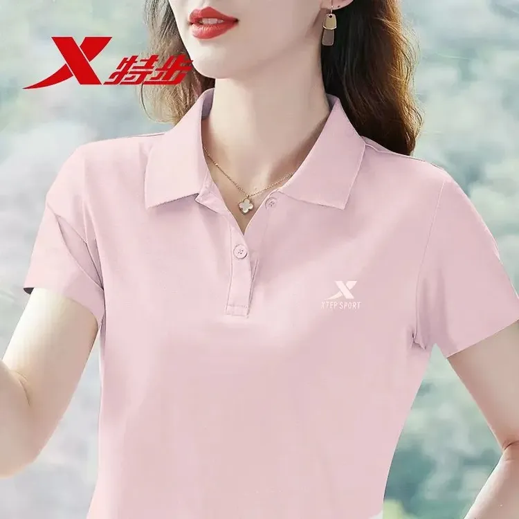 特步短袖POLO衫女装夏季正品速干正品t恤翻领休闲百搭运动上衣女