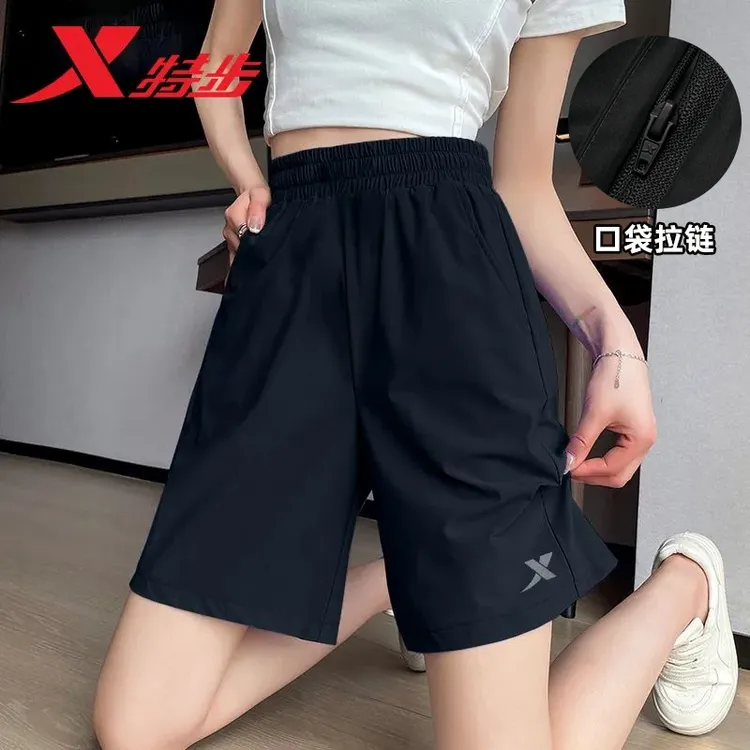 特步短裤女冰丝夏季正品五分裤透气速干大码休闲裤子薄款清凉薄款