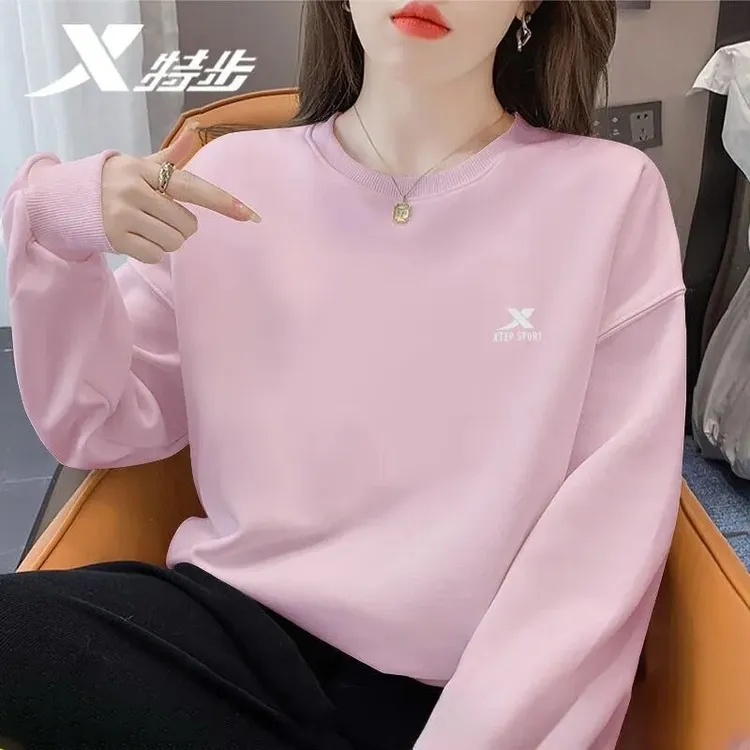 特步圆领卫衣女时尚冬季长袖套头衫运动衣上衣休闲官方正品运动服