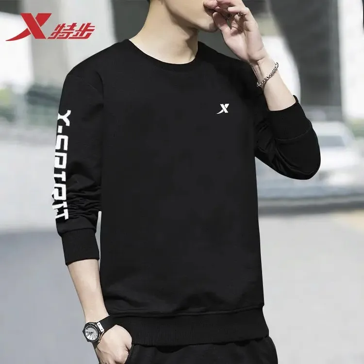 特步卫衣男冬季正品新款圆领青少年长袖宽松运动男装休闲男士上衣