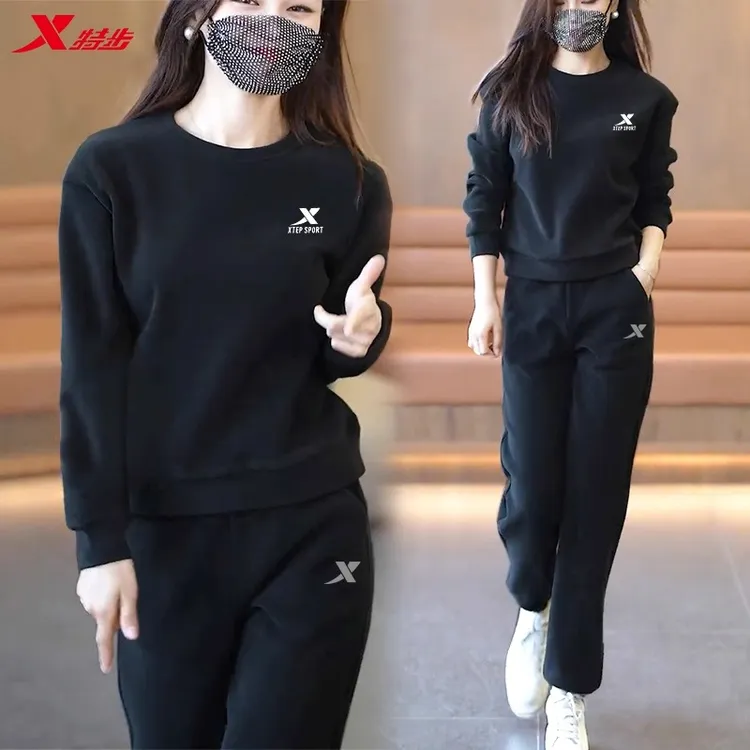 特步运动套装女秋季正品长袖长裤卫衣卫裤圆领休闲跑步两件套女装