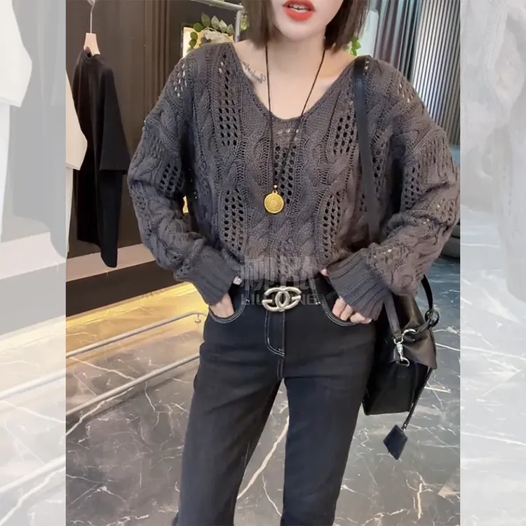 慵懒风镂空长袖针织衫女早秋新款设计感宽松叠穿防晒罩衫上衣ins