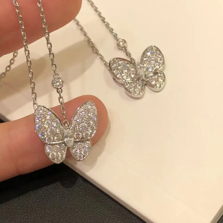 妃袖 铜合金合成锆石项链 满钻蝴蝶轻奢精致百搭坠链小众吊坠项链