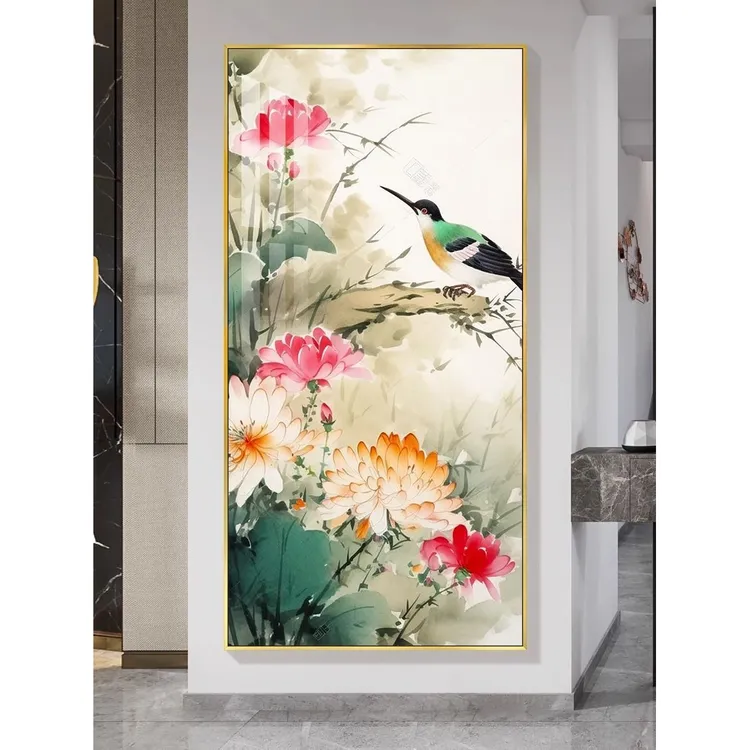 喜上枝头新中式装饰画入户玄关客厅喜鹊国画中国风茶室意境挂画