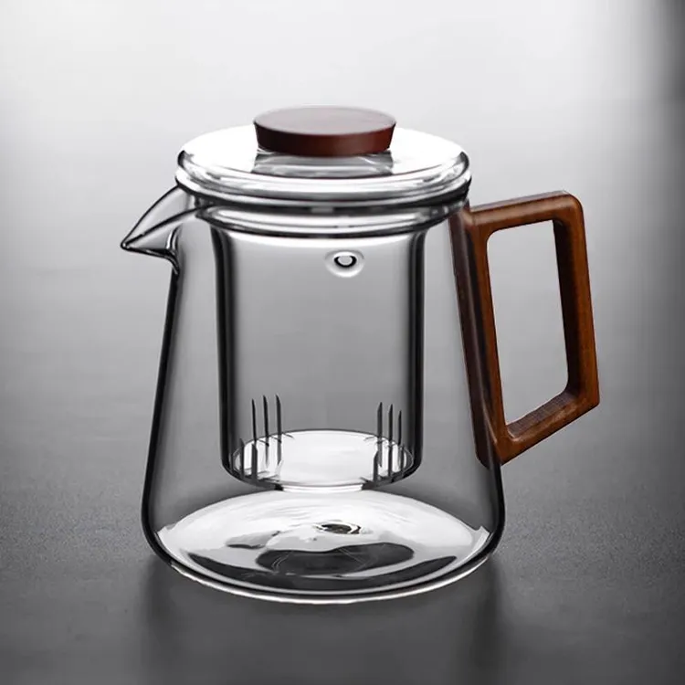 高硼硅玻璃茶壶家用耐高温加厚过滤单壶玻璃茶具煮茶壶木把泡茶壶