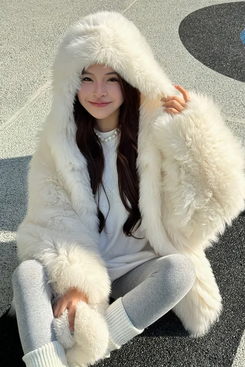 【大白熊】顶版加厚加密双面编织狐狸毛外套女长款大版连帽慵懒减龄