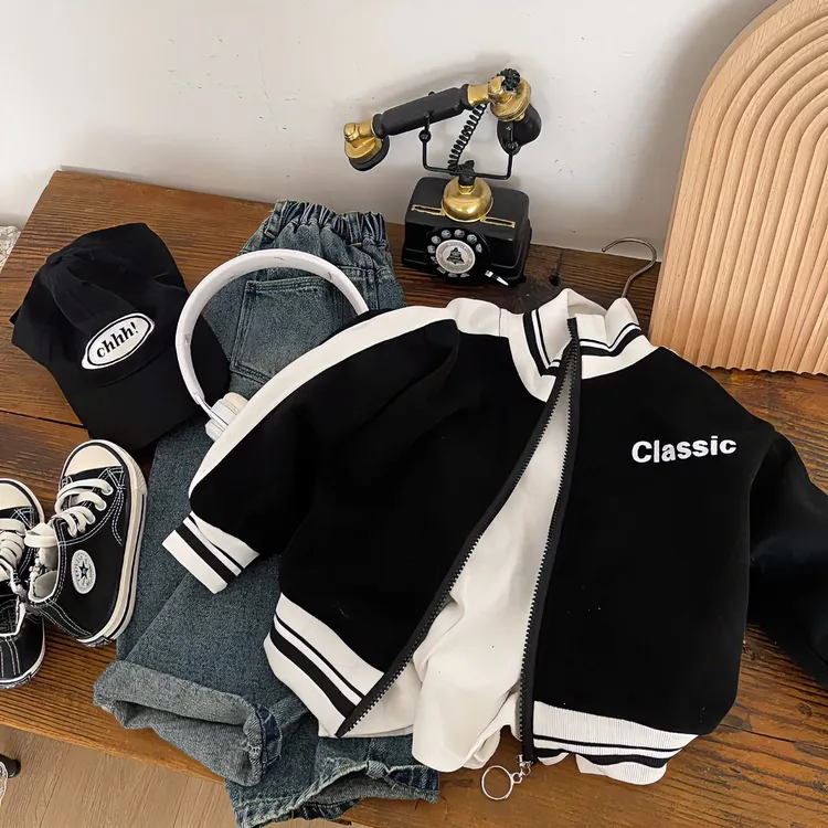 028儿童春秋季休闲夹克外套男女宝宝拉链衫中大童百搭潮款棒球服