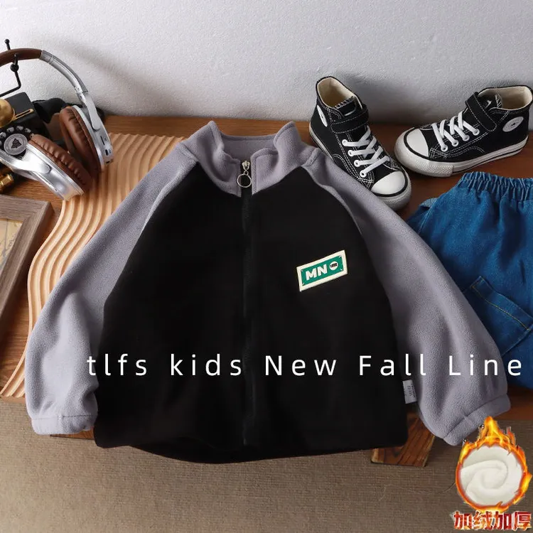 儿童新款奥粒绒外套加绒加厚外套秋冬男童女童拼接外套韩版1-15岁