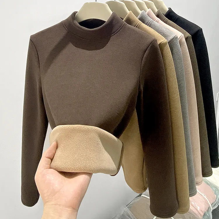 醉梓菡椰绒半高领打底衫女秋冬内搭2025新款修身加绒加厚保暖上衣