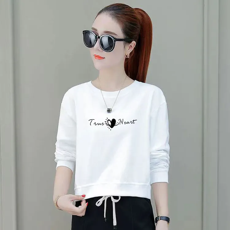 2025新款白色高腰短款卫衣女小个子时尚休闲百搭显瘦圆领上衣女