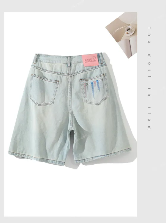 刺绣字母五分牛仔短裤女夏季薄款高腰显瘦遮胯百搭小个子中裤682