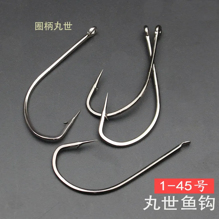 鹤茗高碳钢散装丸世金袖伊势尼鱼钩长柄管付歪嘴有倒刺筏竿筏钓