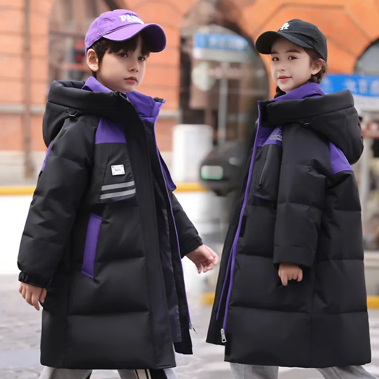 2025新款儿童羽绒服女童长款加厚中大童男童过膝休闲外套 