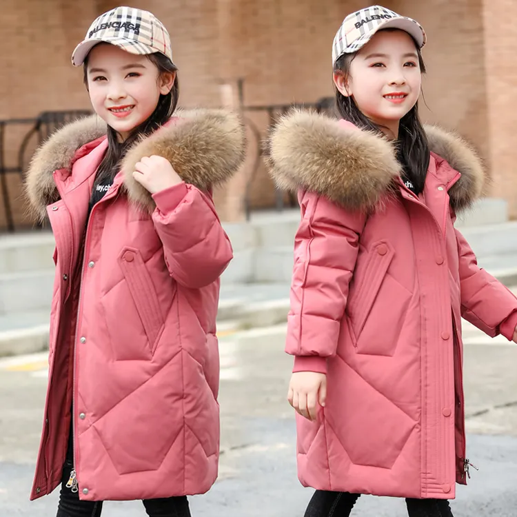 2025新款儿童羽绒服女童中长款加厚大毛领中大童女孩防寒外套冬