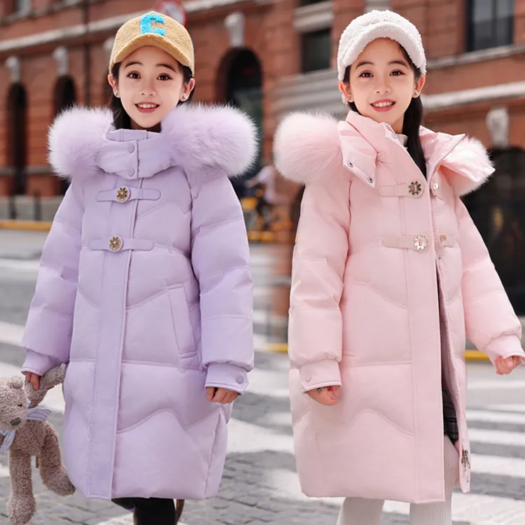 2025新款儿童羽绒服女童中长款中大童韩版免洗韩版过膝加厚童装