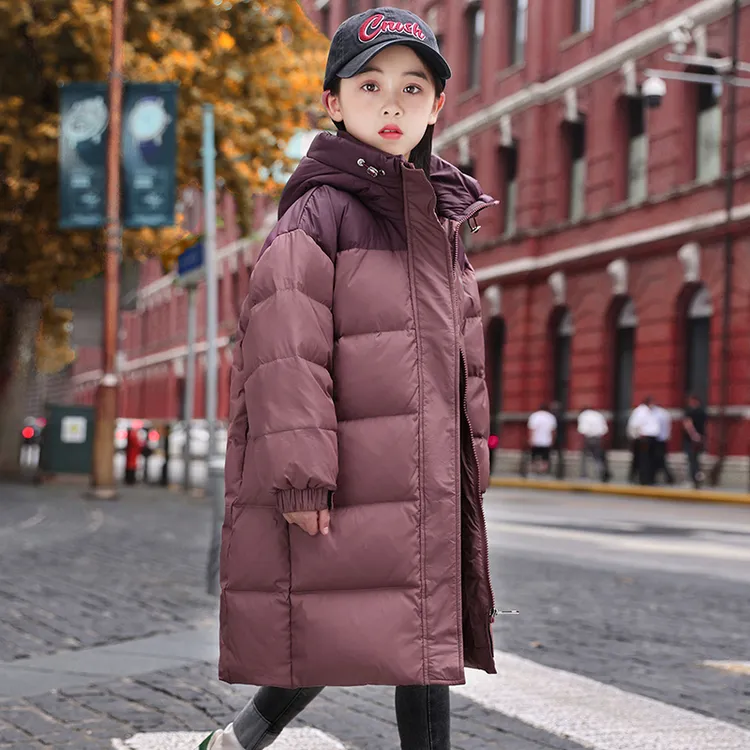 2025新款儿童羽绒服男女童加厚中长款中大童撞色休闲韩版冬外套