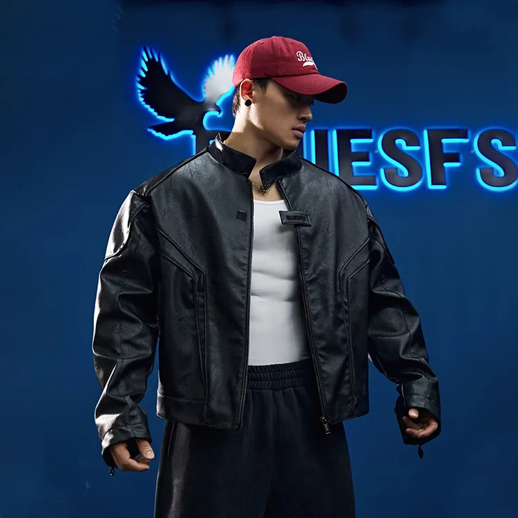 BLUESFLY运动玩咖美式皮衣夹克外套廓形外骨骼立体裁解构拉链机车