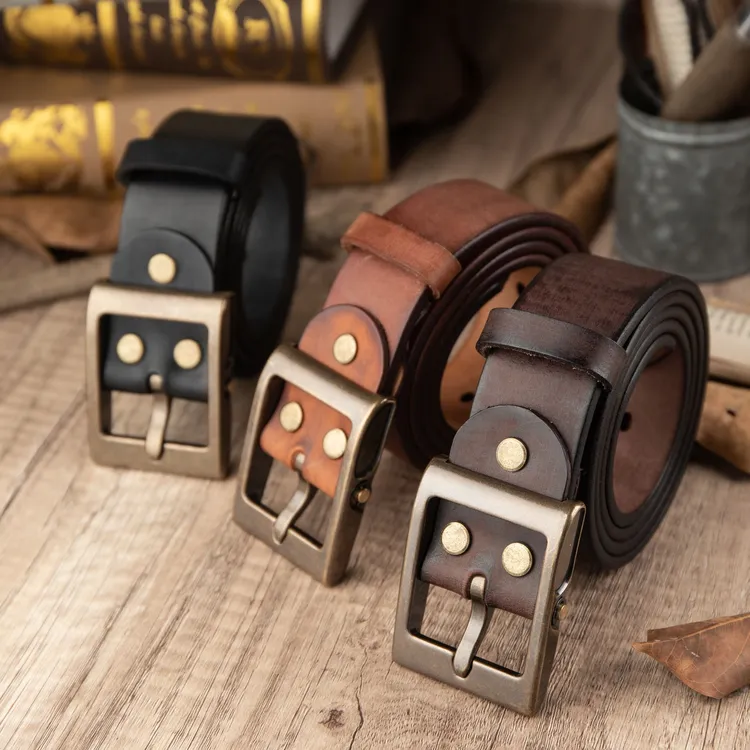 加厚头层牛皮新潮日字扣腰带男士时尚休闲百搭带扣真皮复古皮带