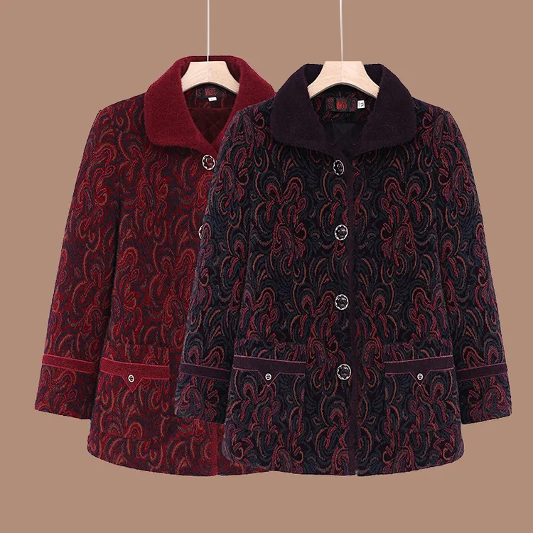 中老年女装妈妈装冬季加绒加厚外套老人衣服女上衣妈妈装（0367）