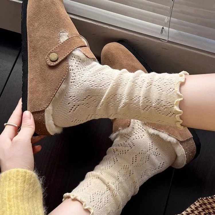 夏季薄款堆堆袜女ins潮百搭韩版镂空网眼透气花边简约甜美