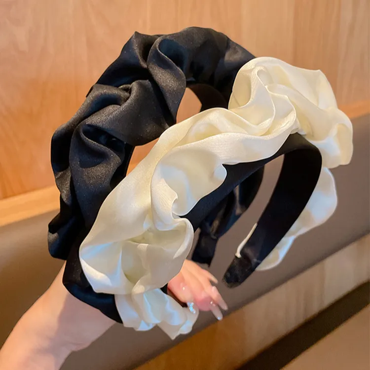 黑色褶皱发箍女高颅顶洗脸化妆敷面膜专用头箍高级感压发头饰发卡