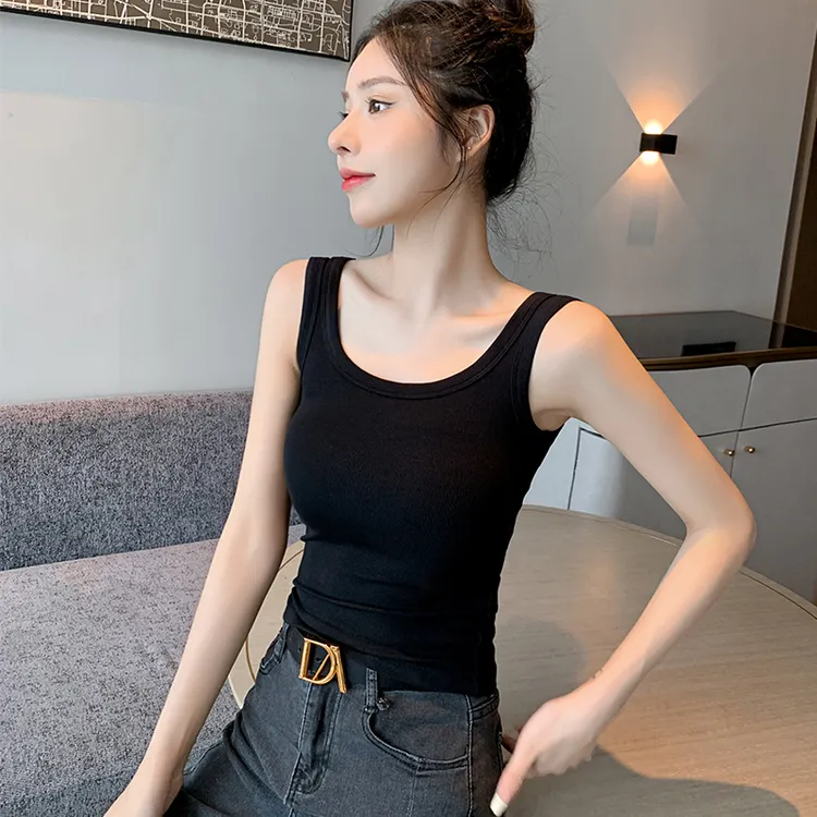 黑色吊带背心内搭螺纹紧身美背外穿法式无袖U领上衣夏季2025新款