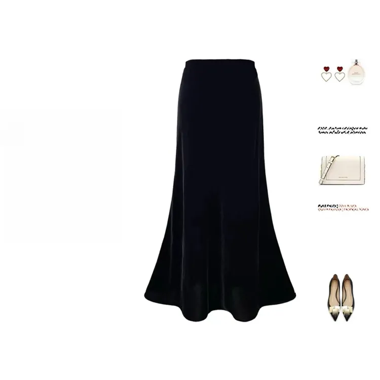 【小曼曲半身裙】金丝绒高腰半身裙女秋装高级感显瘦气质长裙