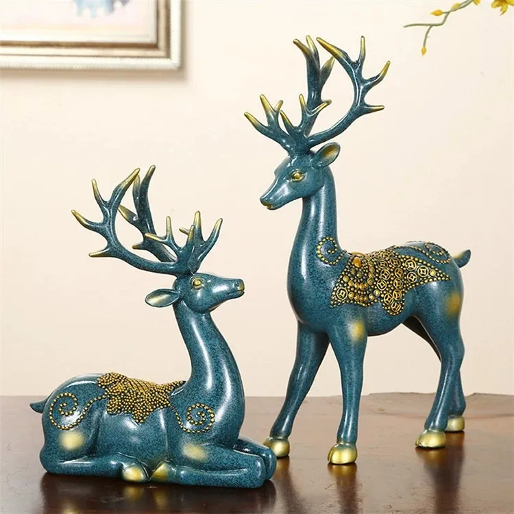 高奢艺术感摆件客厅高端新中式大气茶室麋鹿饰品送礼办公室摆件