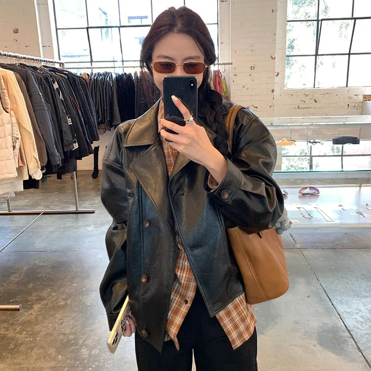 黑色皮衣外套女新款高级感短款夹克今年西装流行小个子美式复古