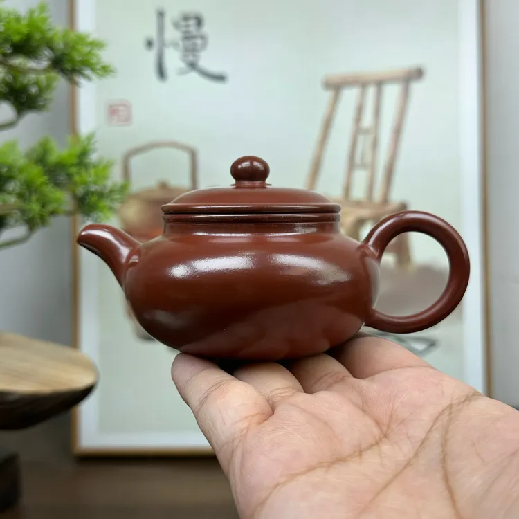 潮州原矿朱泥手拉茶壶仿古壶120cc红泥手制紫砂茶壶小容量茶壶