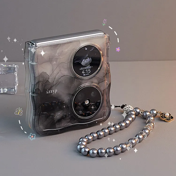 水墨晕染适用华为pocket2手机壳新款带珍珠手链外壳p50pockets