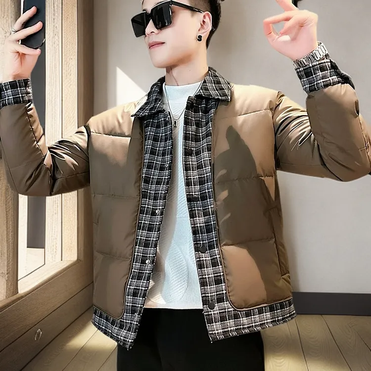 高级设计感棉服男痞帅拼接休闲棉袄2024新款冬季潮流棉衣外套百搭