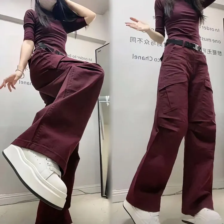 秋季厚料斜纹牛仔长裤女高腰显瘦工装弯刀裤高个子直筒宽腿拖地裤