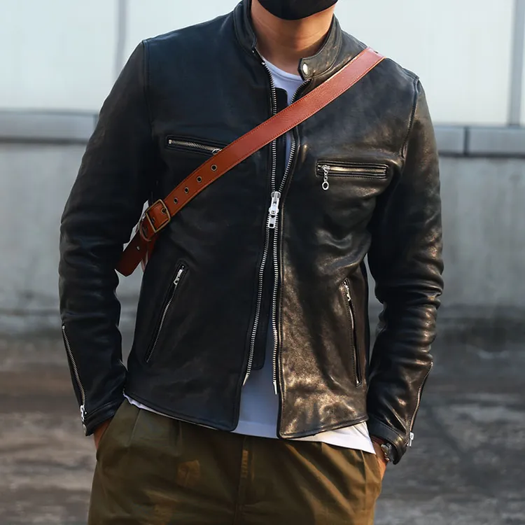 小陈强推！J100 1.8mm全植鞣绵羊皮 复古褶皱机车皮夹克男真皮皮衣