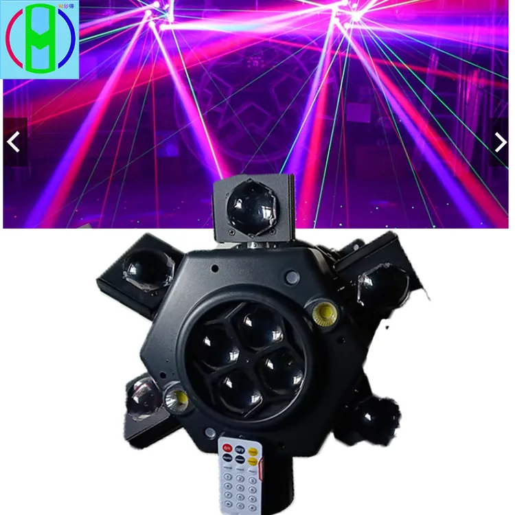 家庭ktv闪光灯蹦迪灯声控七彩旋转光束灯酒吧6臂金刚摇头氛围灯