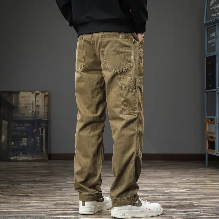 秋季高街潮牌重磅复古水洗阔腿休闲裤男宽松直筒束脚休闲裤男款