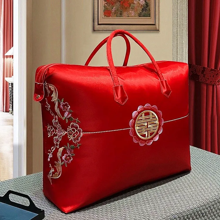 结婚陪嫁被子收纳袋棉被手提蚕丝被软包喜被袋子大红色喜庆包装袋