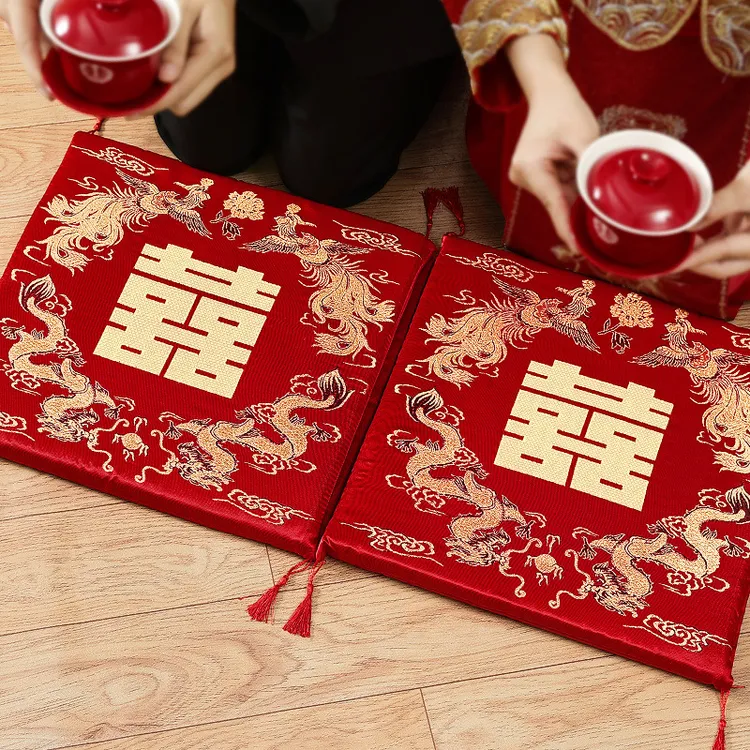 结婚敬茶跪垫喜庆新郎新娘改口加厚垫子磕头喜垫红色坐垫婚庆用品