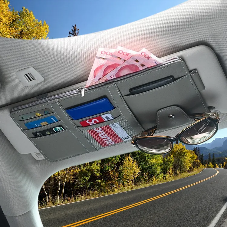 车载遮阳板收纳神器汽车挡光板票据卡包卡夹皇冠陆放证件架眼镜夹