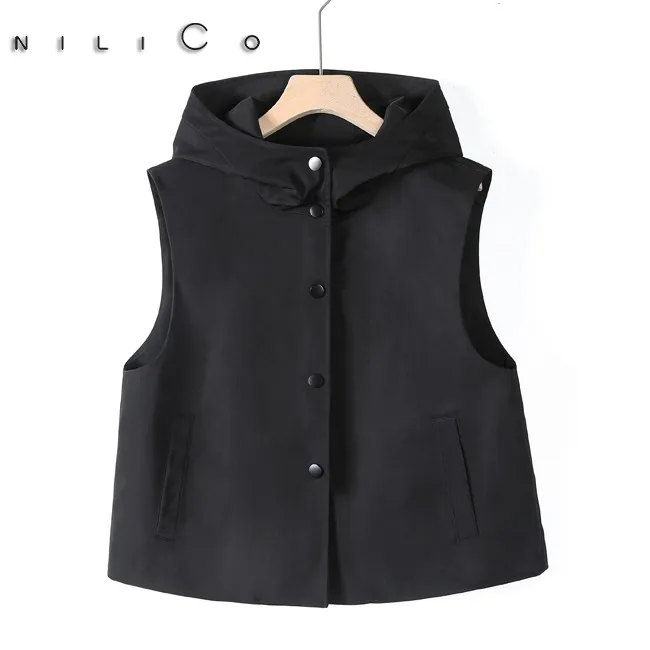 NILICO2.0版【百穿不厌】 黑色醋酯百搭款时尚韩版叠穿连帽无袖马甲