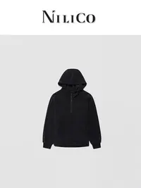 NILICO【花影】软糯拼接半拉链加厚连帽卫衣时尚百搭秋冬轻奢小众