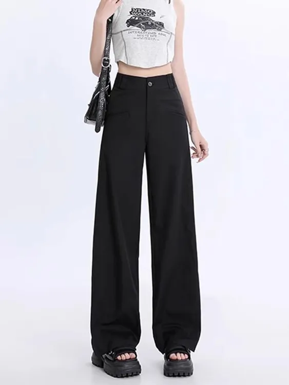 八字口袋西装裤子女大码胖mm显瘦梨型身材微胖穿搭高腰宽松阔腿裤