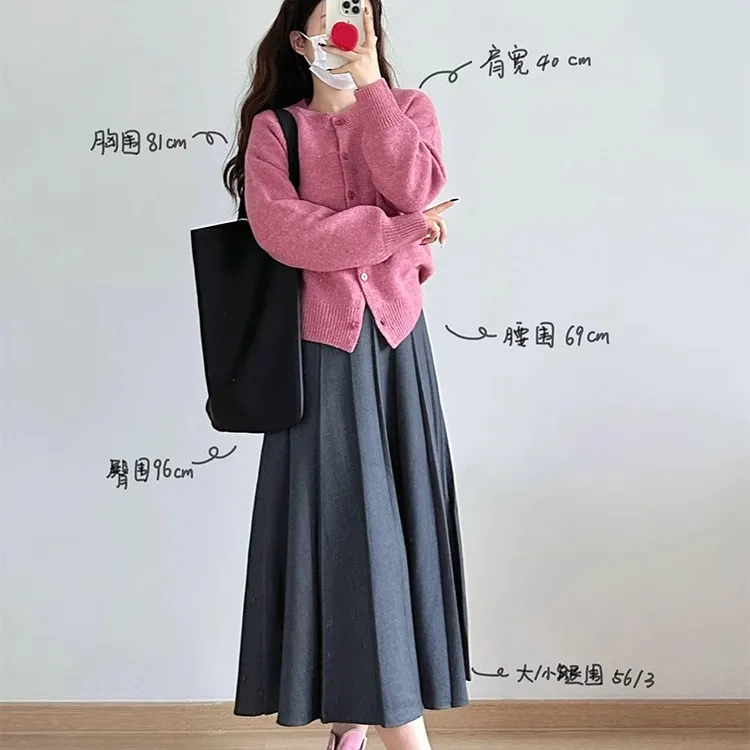 梨形身材灰色半身裙春秋新款大码胖mm高腰a字百褶a字裙遮胯显瘦裙