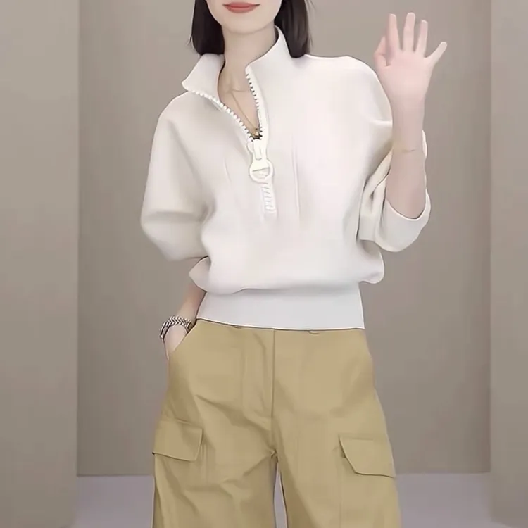 美式复古半拉链立领短款卫衣女早秋季今年流行爆款小个子高领外套