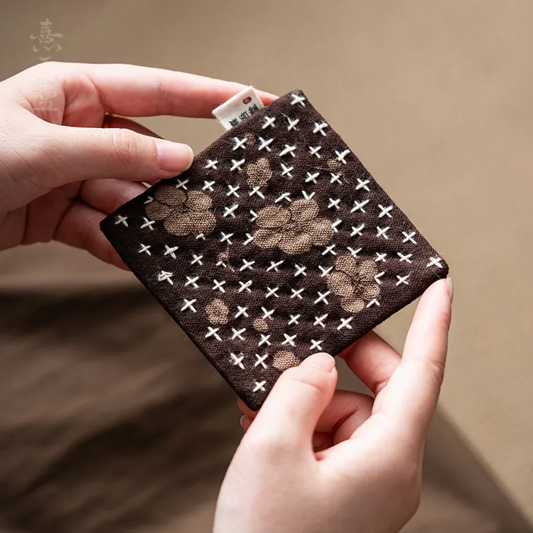 熹吾堂纯手工杯垫手缝刺子绣茶布垫隔热扎染茶壶垫壶承垫茶道配件