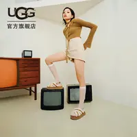 UGG春季女士休闲时尚交叉鞋面厚底舒适弹力束带毛毛凉鞋 1121550