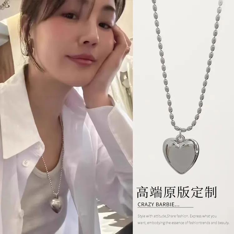 铜合金项链 Z-1822 小众设计高级感爱心项链银色冷淡风长款毛衣链