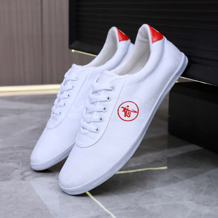 春秋白色软底武术鞋太极鞋功夫鞋牛筋底帆布训练鞋运动休闲练功鞋