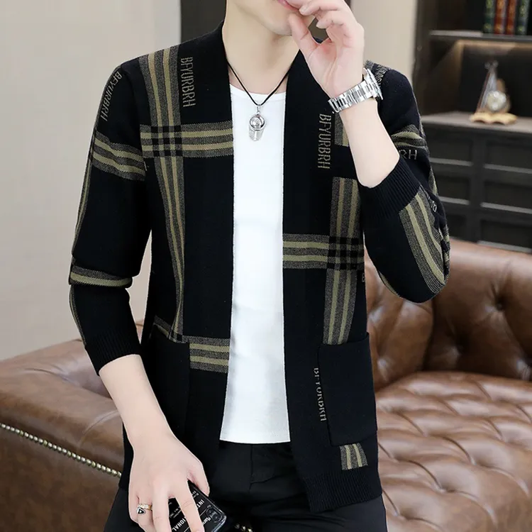 2025春秋冬男士休闲开衫外套男装针织毛线衣修身帅气夹克