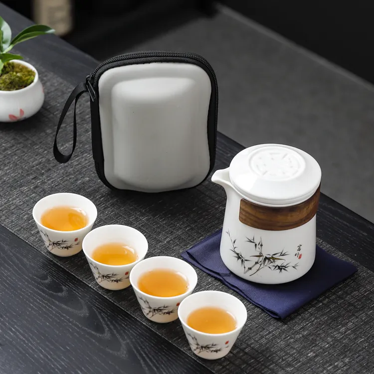 便携式旅行茶具套装高档羊脂玉白瓷快客杯户外陶瓷功夫泡茶壶茶杯